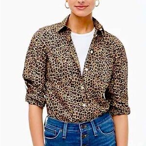 J. Crew Button Up Shirt In Leopard Print Curvy Fit NWOT